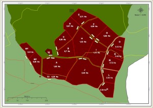 Map of the 15 enclosures A to 0. 