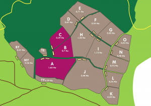 Map of 15 enclosures A to O